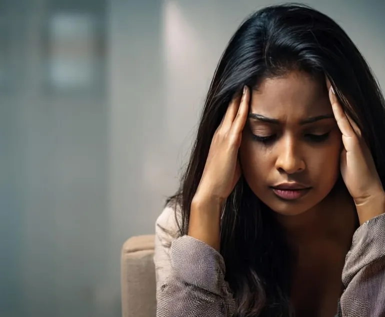 Illustration-of-a-woman-holding-her-head-in-stress